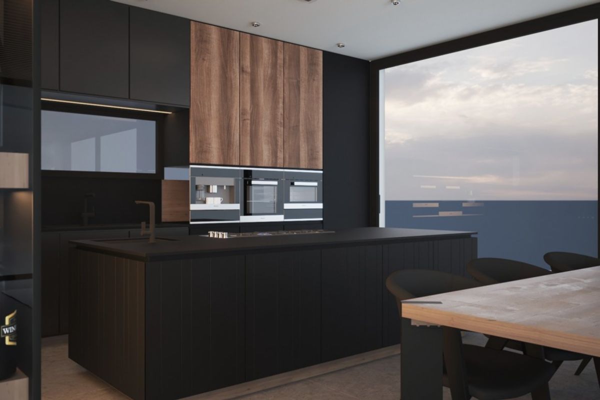 Close-up van een eigentijdse keuken met elegante afwerkingen in de 3-slaapkamer villa in Altea, Costa Blanca Noord.