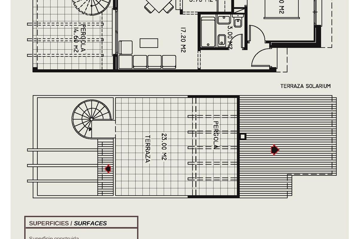 Plattegrond van een 1-slaapkamer bungalow indeling in Calpe, die het efficiënte ontwerp en ruimtegebruik laat zien.