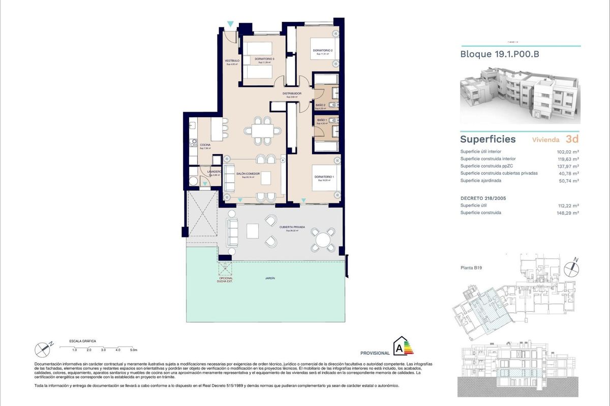 Gedetailleerde plattegrond van een 3-slaapkamer appartement op de begane grond in Estepona, Costa del Sol, met ruime indeling.