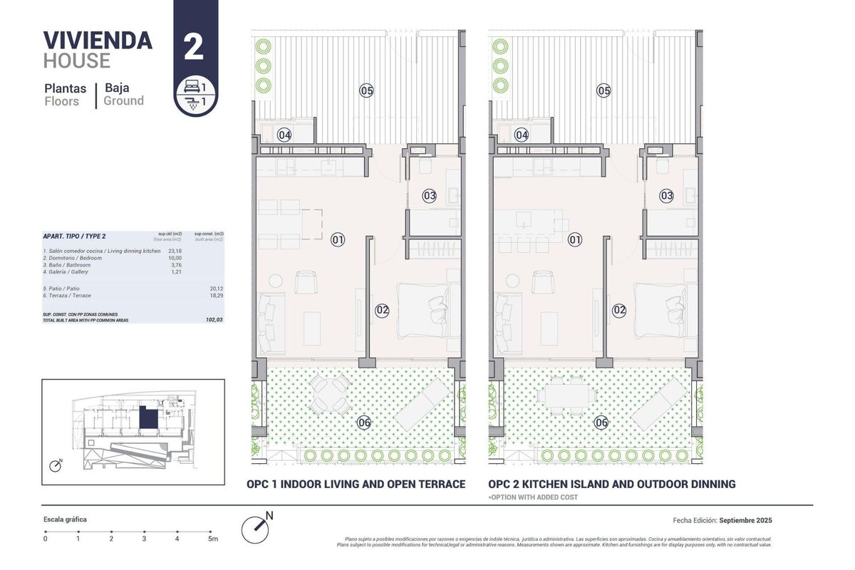 Plattegrond van een 1-slaapkamer appartement op de begane grond in Villajoyosa, met indeling en ontwerpopties.