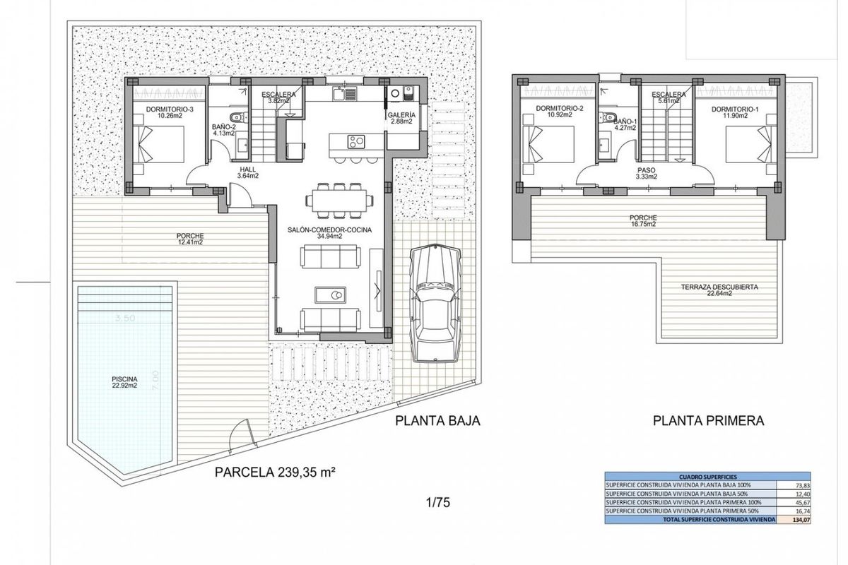 Plattegrond van een 3-slaapkamer villa in Benijofar, met indeling van woonruimtes en buitenruimte.