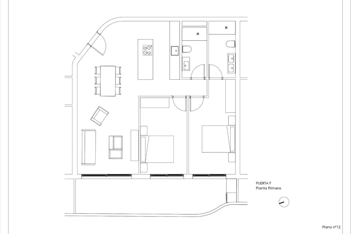 Plattegrond van een stijlvol 2-slaapkamer appartement in Calpe, met illustratie van de indeling en flow.