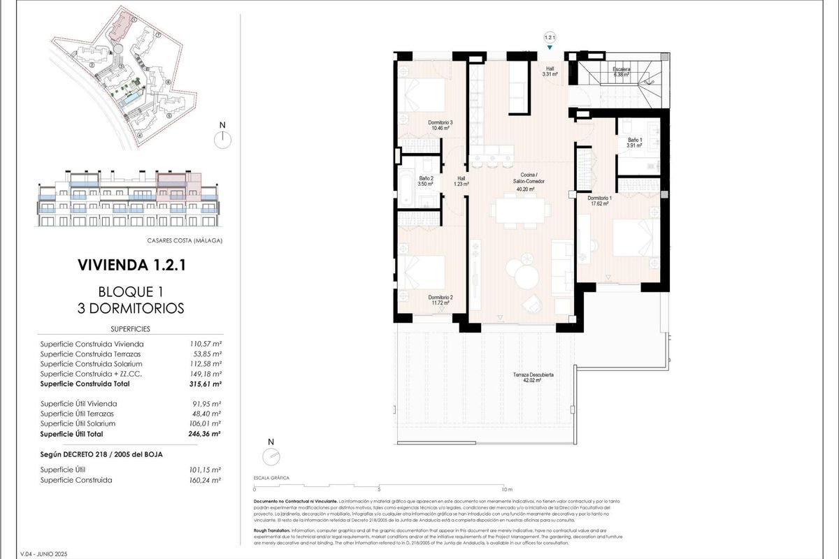 Gedetailleerde plattegrond van een ruime 3-slaapkamer penthouse inrichting in Casares, Costa del Sol.