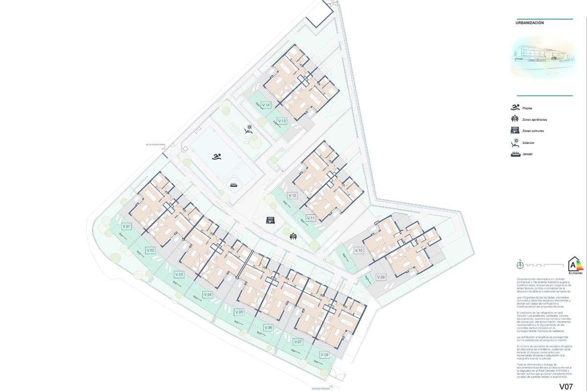 Algemene siteplanning die de indeling van meerdere 4-slaapkamer townhouses in San Juan Alicante toont.