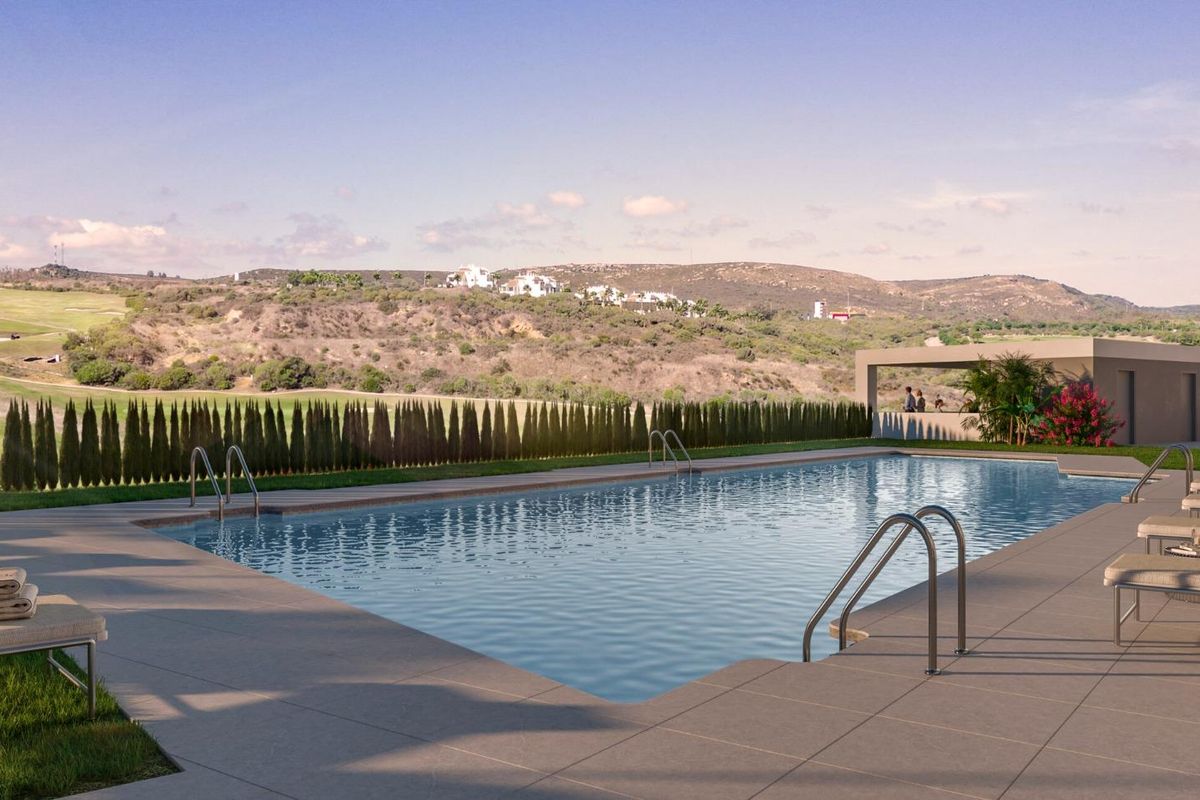 Communal swimming pool in residential complex