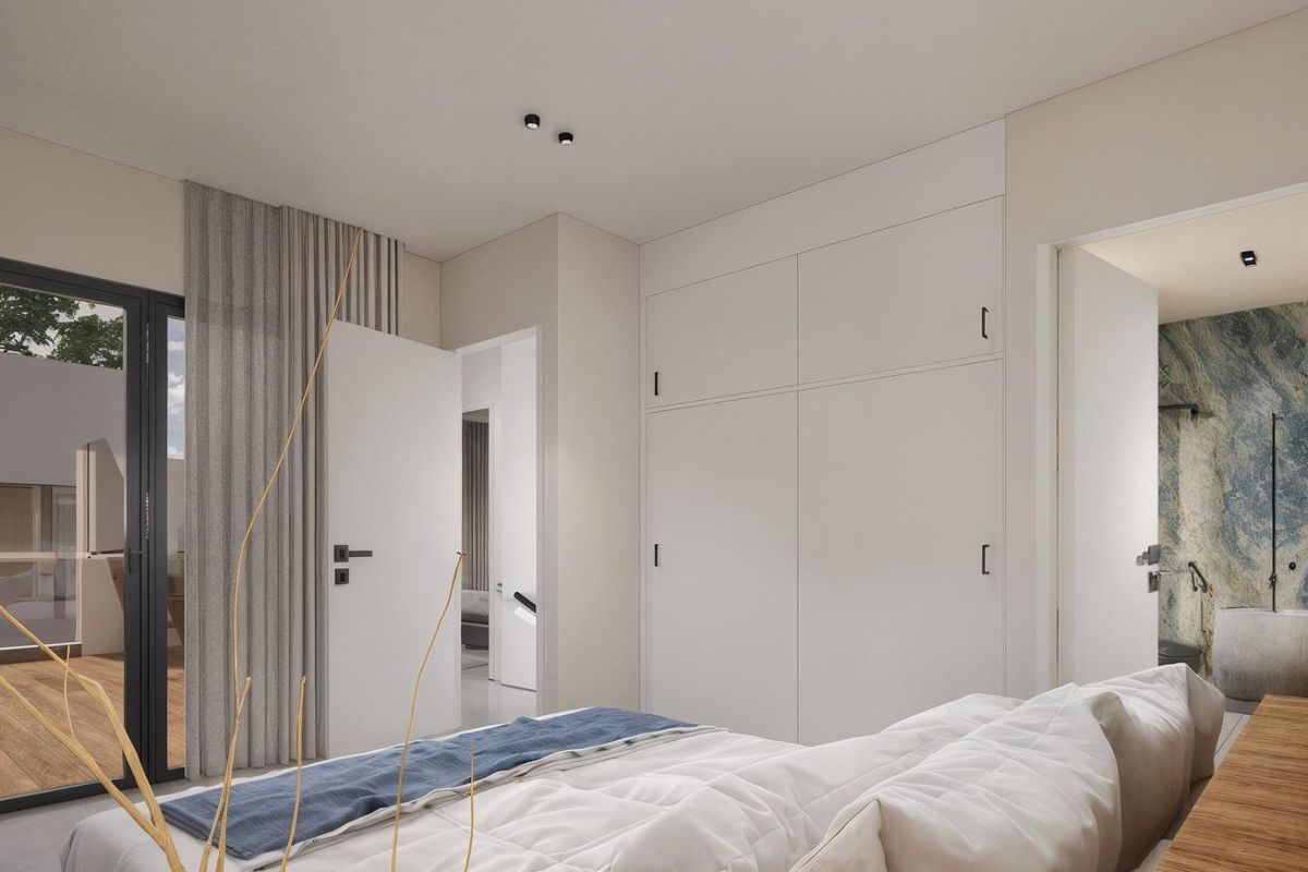 Charmante slaapkamer met uitzicht en moderne meubels in een 3-slaapkamer villa, Los Montesinos, Spanje.