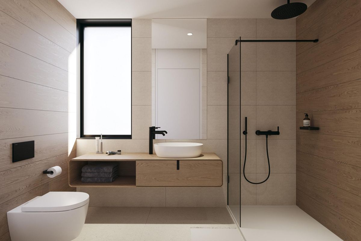 Stijlvolle badkamer met moderne armaturen in een villa in Finestrat, Spanje.