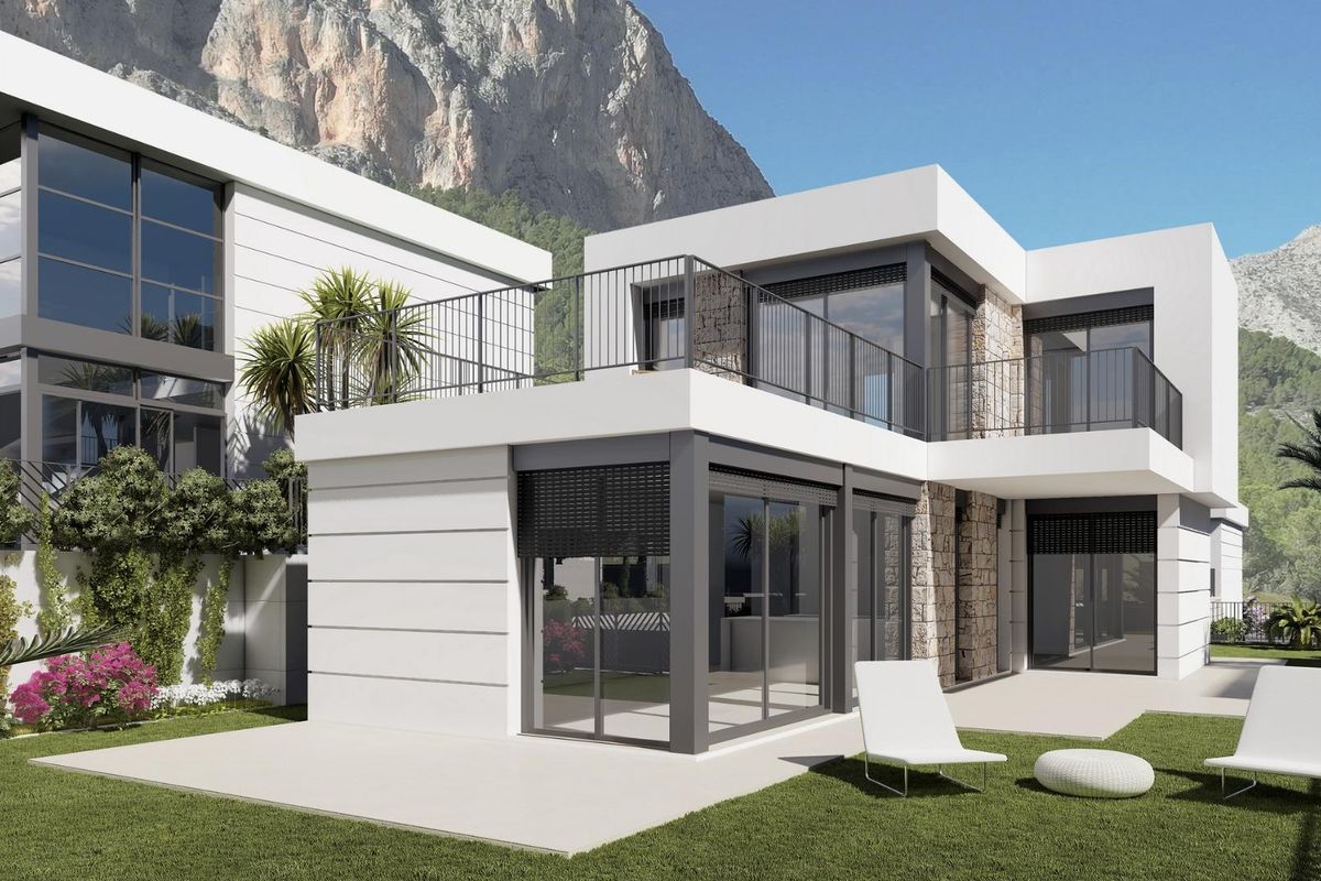 Elegante 3-slaapkamer villa met moderne architectuur en buitenzitplaatsen in Polop, Costa Blanca Noord.