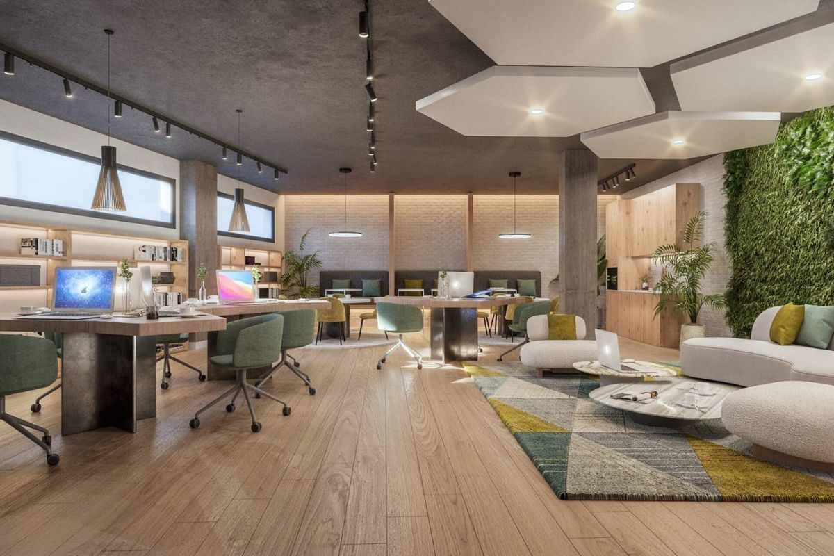 Moderne co-workingruimte met groene elementen in een 3-slaapkamer appartementencomplex in Marbella, Costa del Sol.