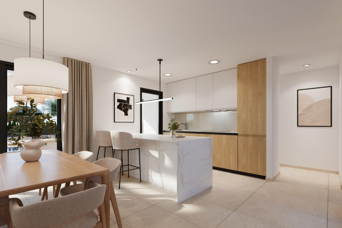 Chique keukenruimte in de villa, compleet met eetruimte in Fuente Álamo, Costa Calida, Spanje.