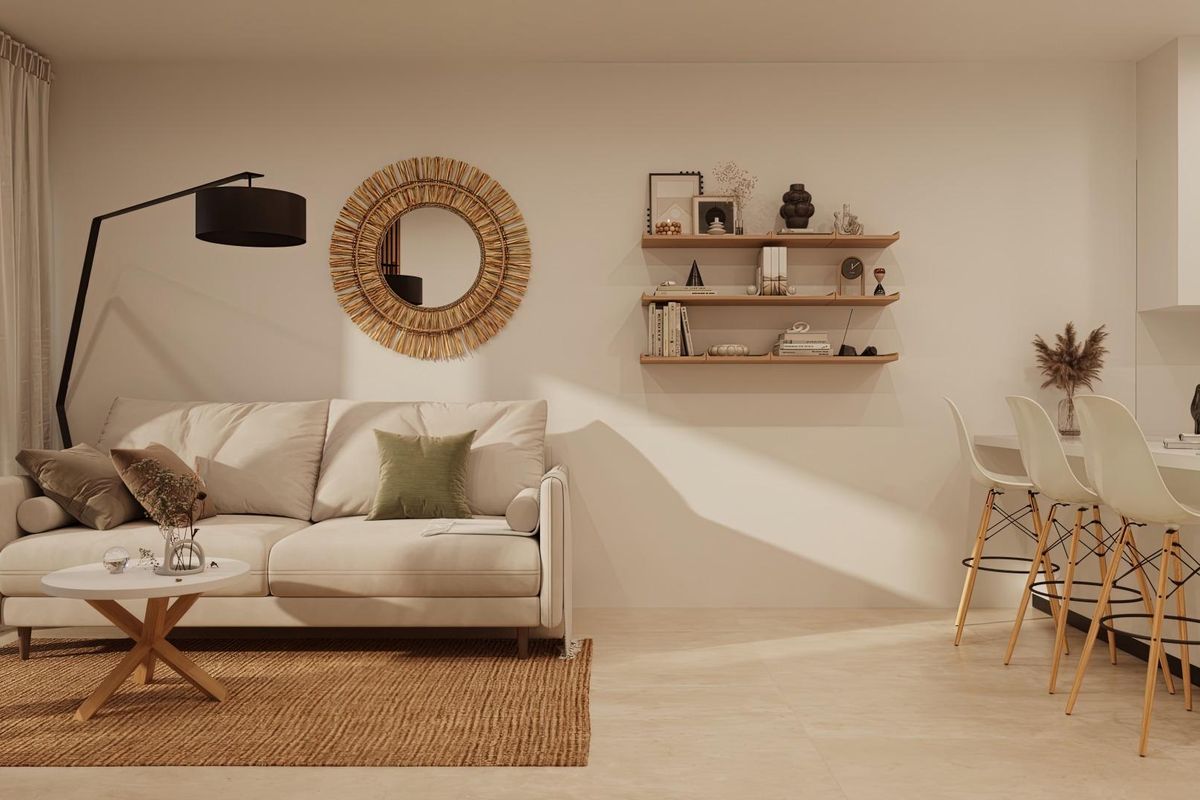 Stijlvol woongedeelte en keuken in het 2-slaapkamer appartement in Vera, Costa de Almeria.