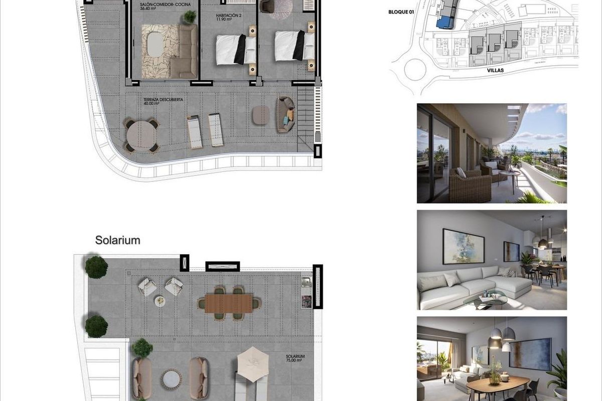Plattegrond die de indeling van een luxe 3-slaapkamer penthouse in Finestrat, Costa Blanca toont.