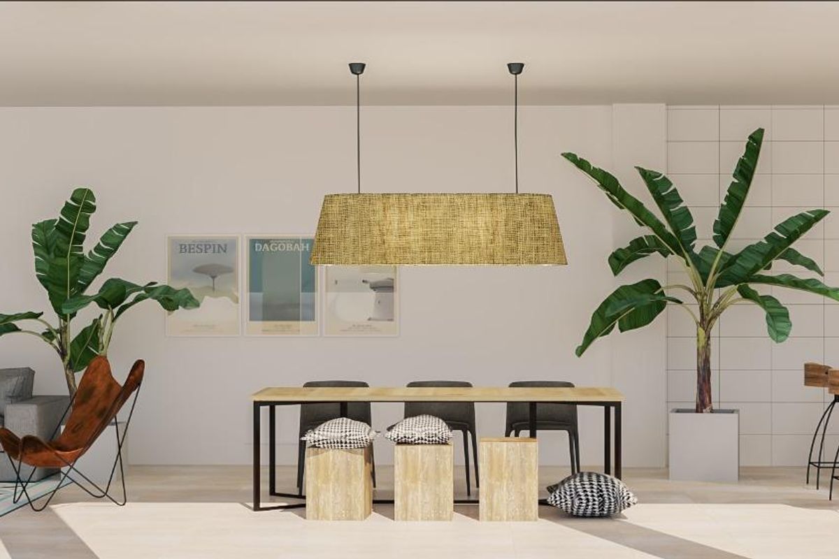 Heldere woonkamer en eetgedeelte in een penthouse in Benalmádena, met moderne meubels en een uitnodigend ontwerp.