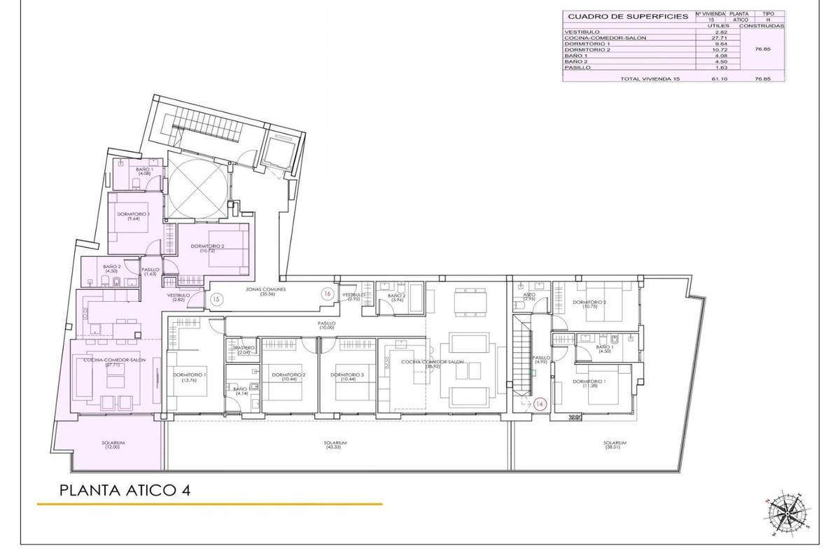 Gedetailleerd vloerplan van een penthouse met stijlvolle woonruimtes, gelegen in Torrevieja, Costa Blanca.