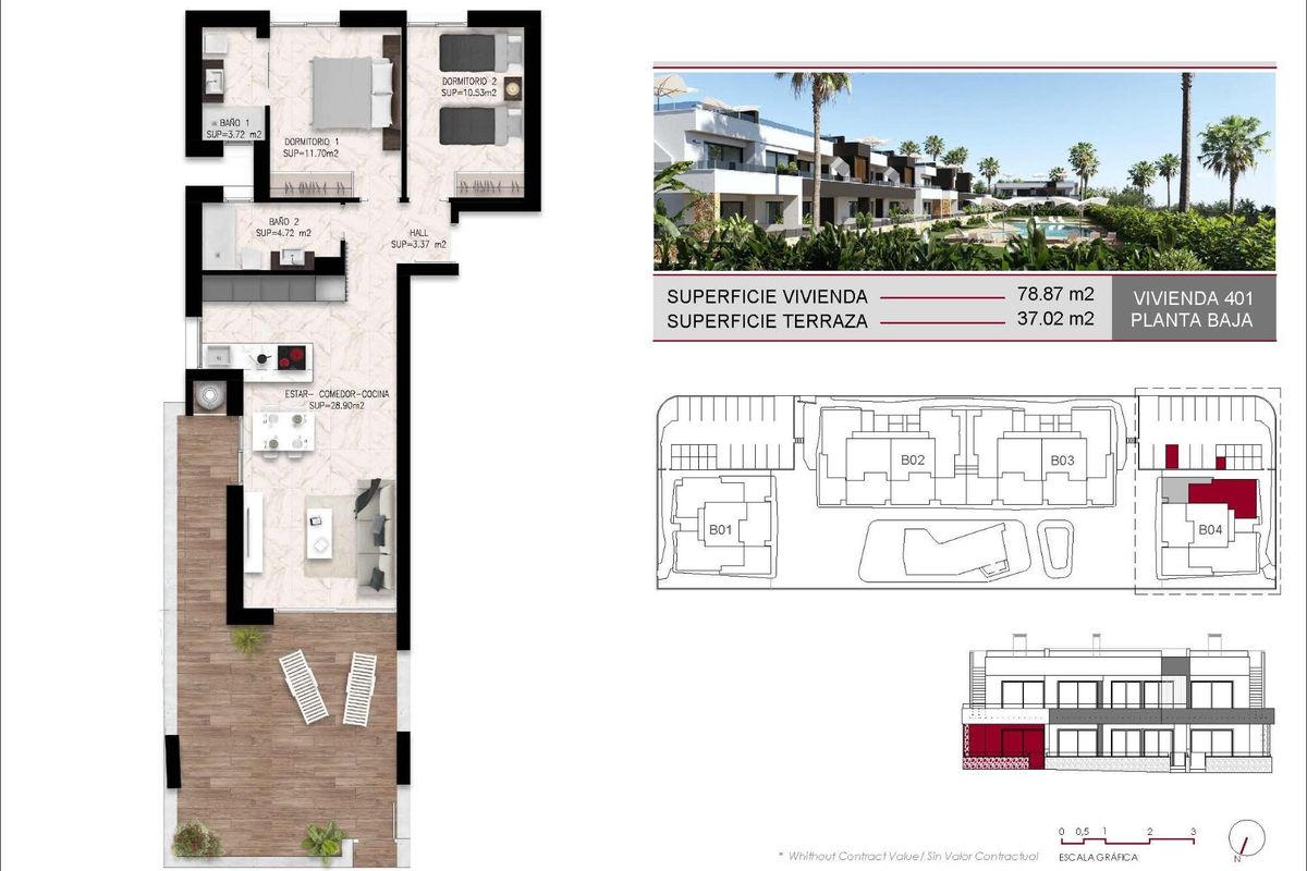 Rojales bungalow nappali és konyha