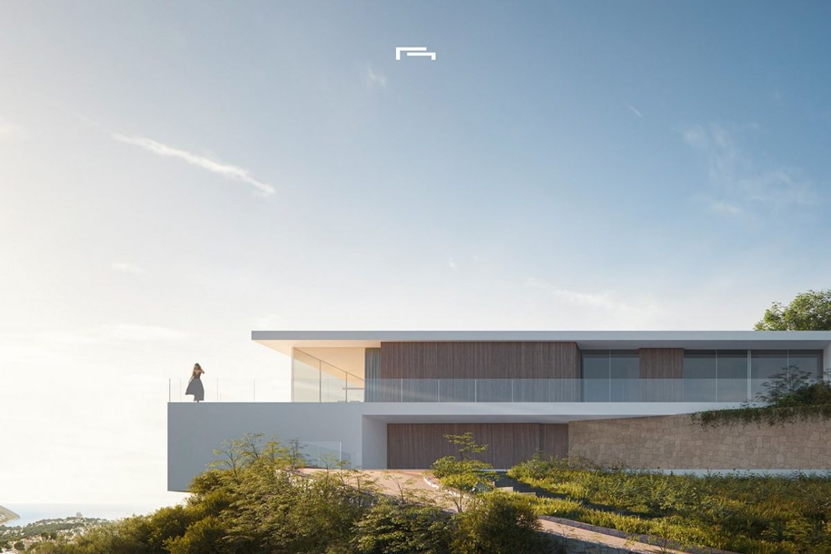 Stijlvolle villa die unieke architectuur en mooie omgeving laat zien, gelegen in Moraira Teulada, Costa Blanca.