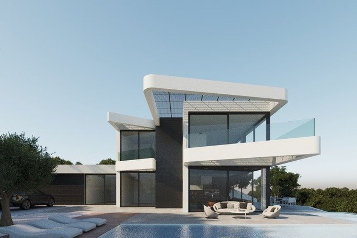 Elegante villa buitenkant in Altea, Costa Blanca Noord, met moderne architectuur en buitenruimtes.