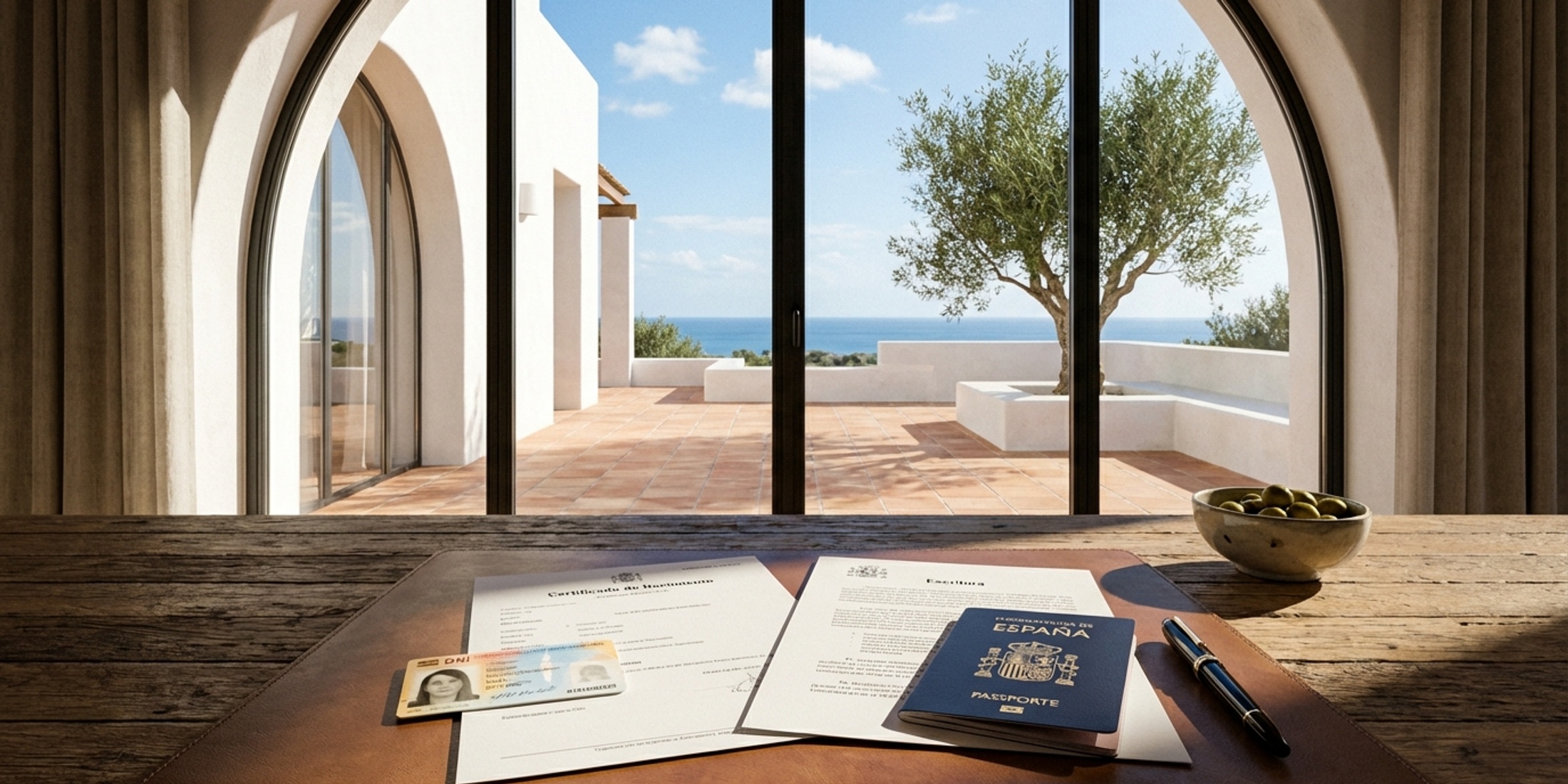 Officiële Spaanse documenten en paspoort op een bureau