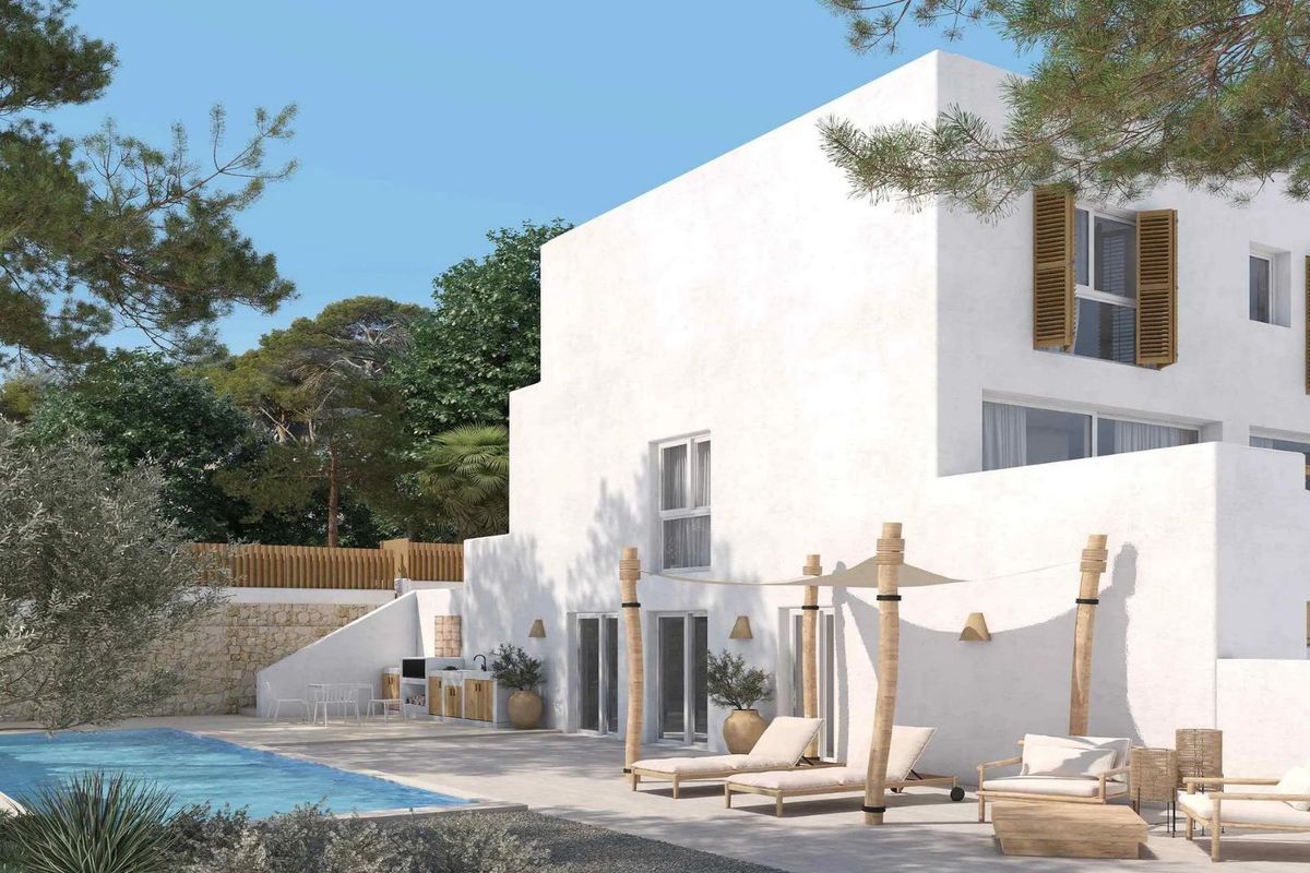 Moderne 4-slaapkamer townhouse buitenkant met zwembad en buitenzitplaatsen in El Rafol D'almunia, Costa Blanca Noord.