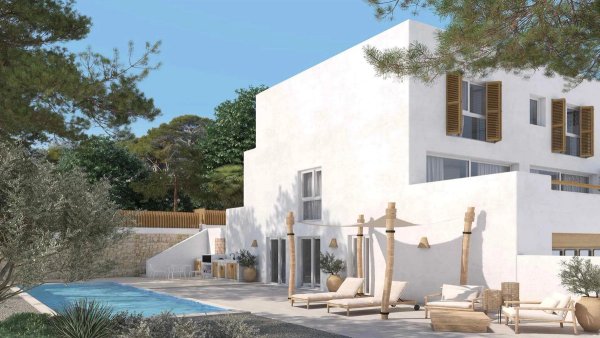 Moderne 4-slaapkamer townhouse buitenkant met zwembad en buitenzitplaatsen in El Rafol D'almunia, Costa Blanca Noord.