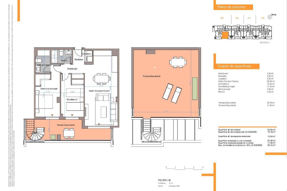 Plattegrond van een 2-slaapkamer penthouse in Benalmádena met kamerindelingen en afmetingen.