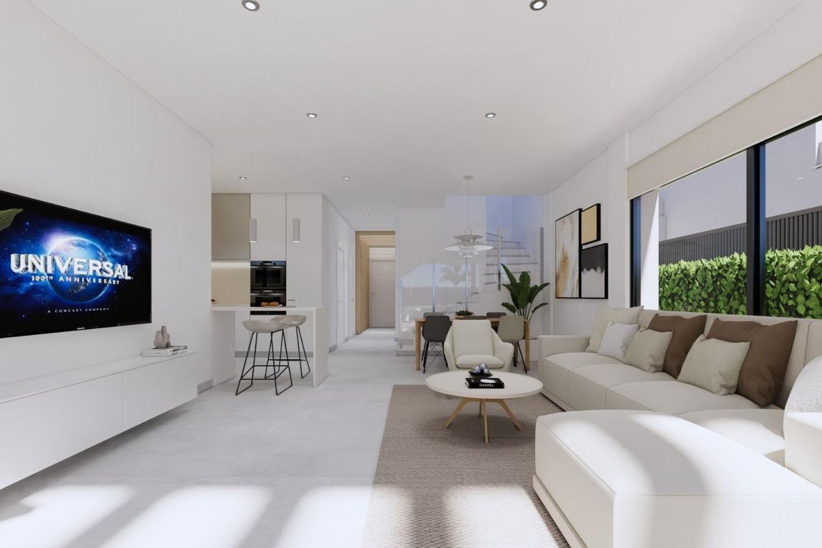 Open woonruimte met moderne decor in een 3-slaapkamer villa in Los Alcazares, Costa Calida.