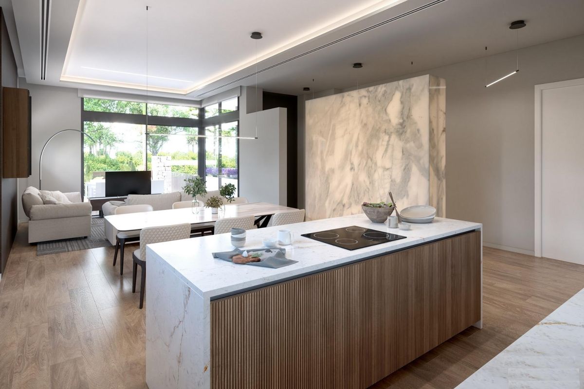 Moderne keuken en woonkamer in een 3-slaapkamer villa in Torre Pacheco, met stijlvolle afwerkingen en natuurlijk licht.