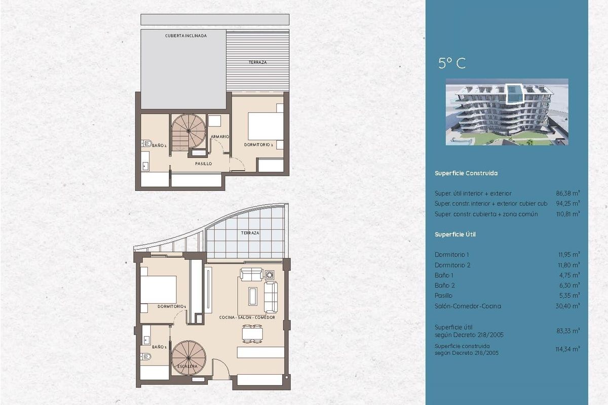 Plattegrond van een stijlvol 2-slaapkamer penthouse in Benalmádena, met slimme indeling en ruimtes.