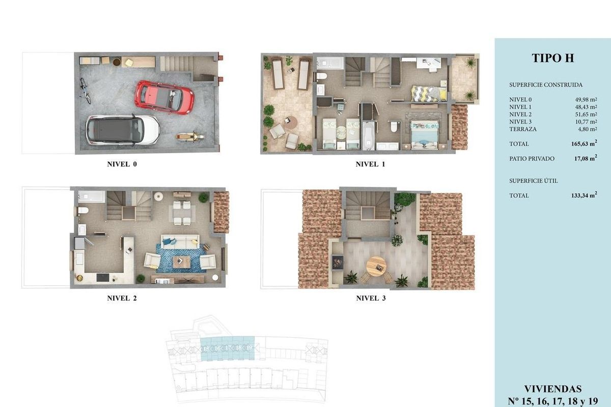 Plattegrond van het 3-slaapkamer huis, met gedetailleerde kamerverdeling en indeling in Almuñecar.