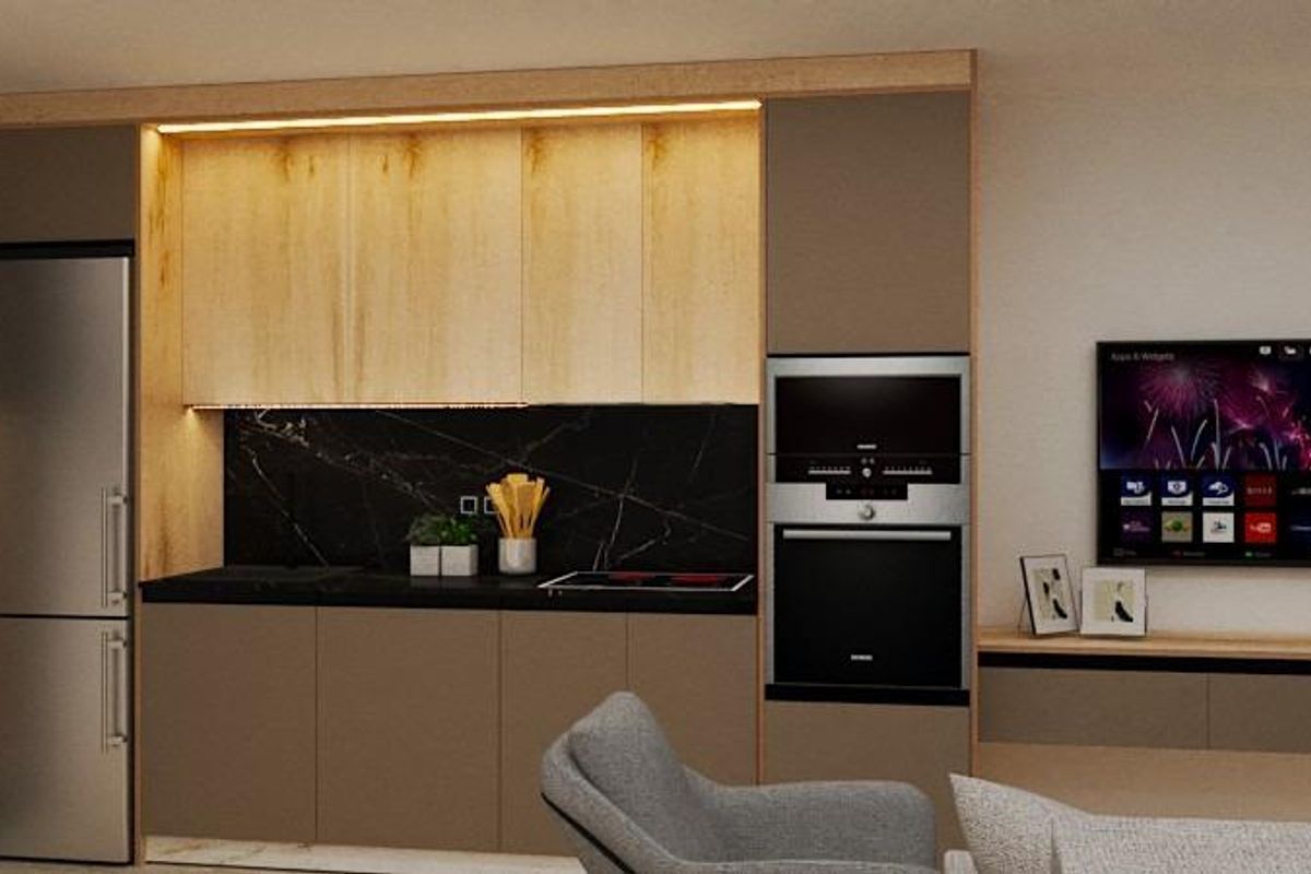 Moderne keuken met strakke apparaten en aanrecht in een 3-slaapkamer appartement in Pilar de La Horadada.