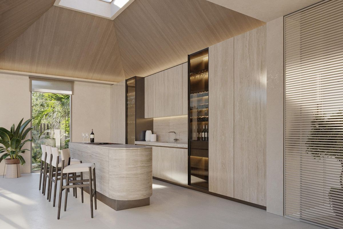 Strakke keuken in de villa in Marbella, compleet met moderne apparaten en een elegant design.