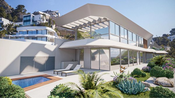 Moderne 4-slaapkamer villa in Calpe, Costa Blanca, met een stijlvolle buitenkant en zwembad.
