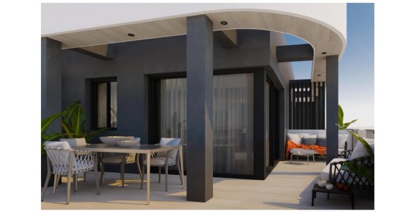 Penthouse terras met modern meubilair en groen, biedt zonnige ontspanning in Torrevieja.