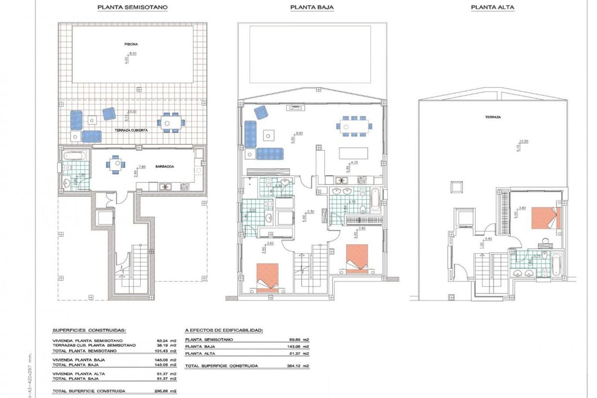 Plattegrond van een 3-slaapkamer villa in Calpe, Costa Blanca, met indeling en kamerverdeling.