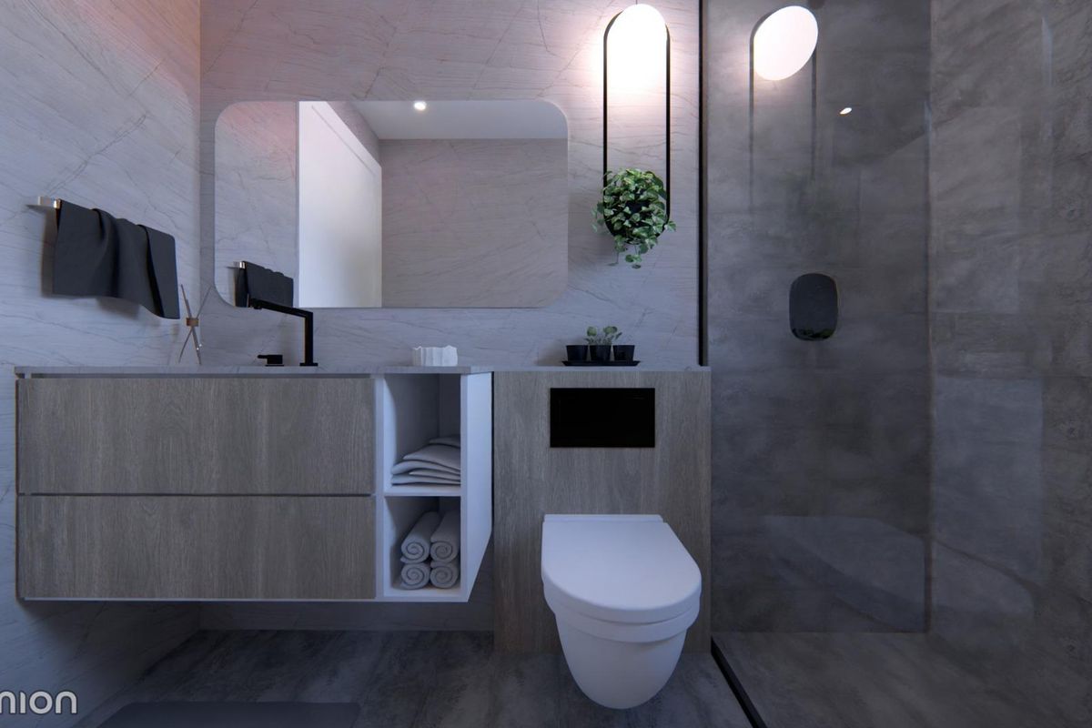 Strakke moderne badkamer in een townhouse, met stijlvolle armaturen en een eigentijds ontwerp in San Javier.