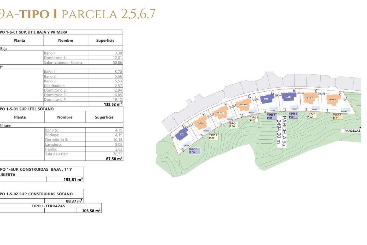 Gedetailleerd overzicht van villa-percelen in Estepona, met maten en indelingen voor potentiële kopers.