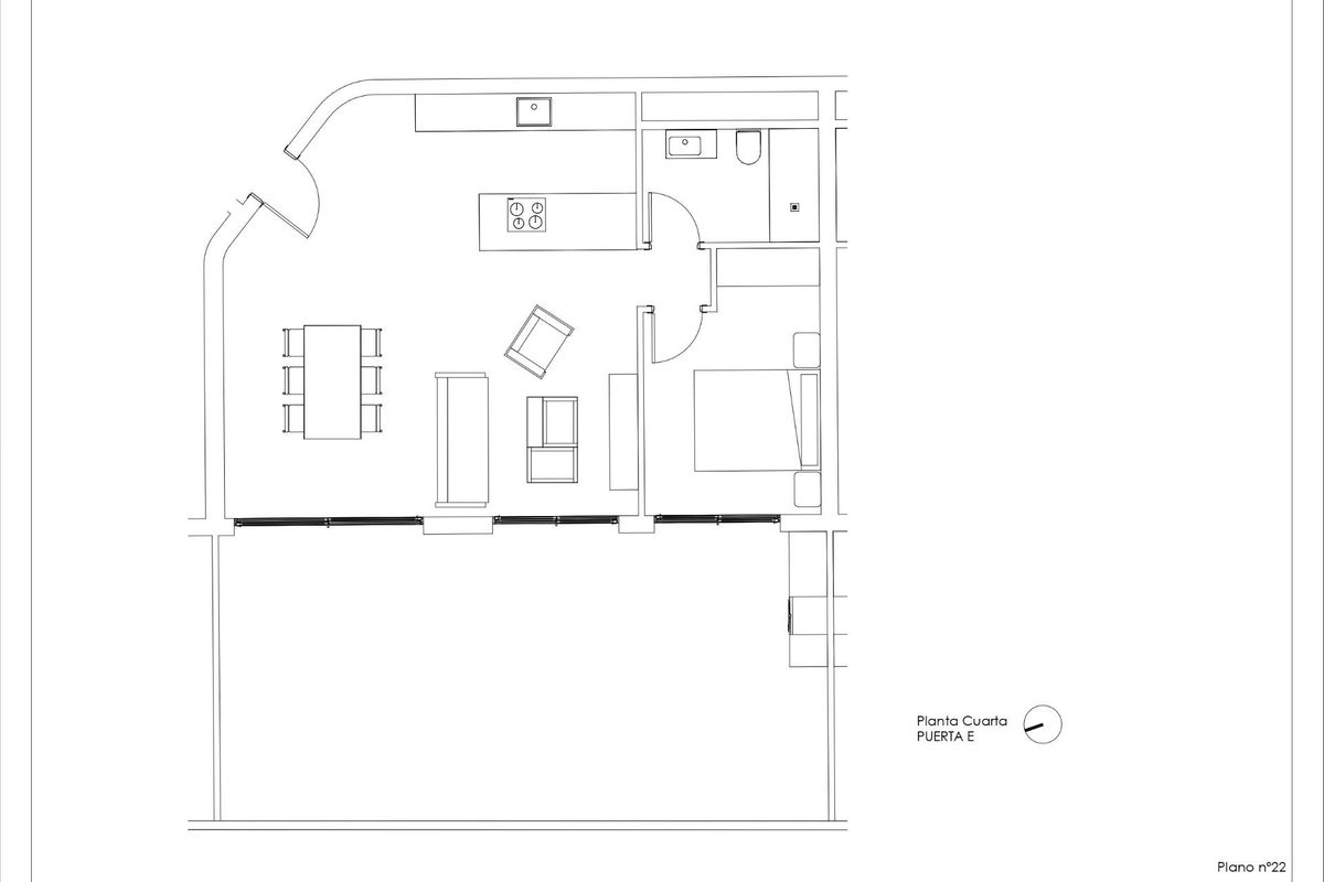 Plattegrond van een 1-slaapkamer penthouse in Calpe, met een weergave van de indeling van woonruimtes en slaapkamer.