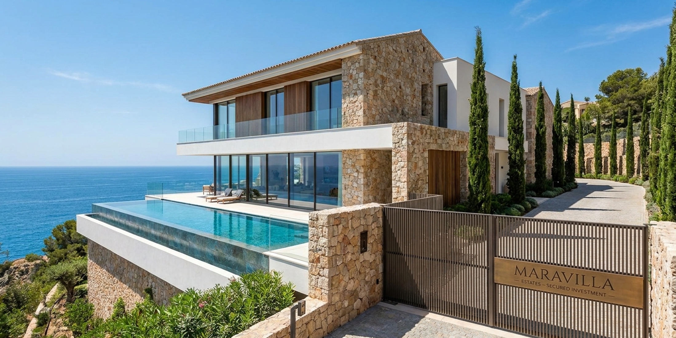 A beautiful modern Spanish villa overlooking the Mediterranean Sea, symbolizing a secure property investment.