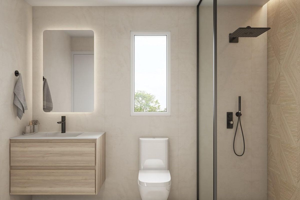 Stijlvolle badkamer met een minimalistisch ontwerp in een 2-slaapkamer bungalow in Pilar de La Horadada.