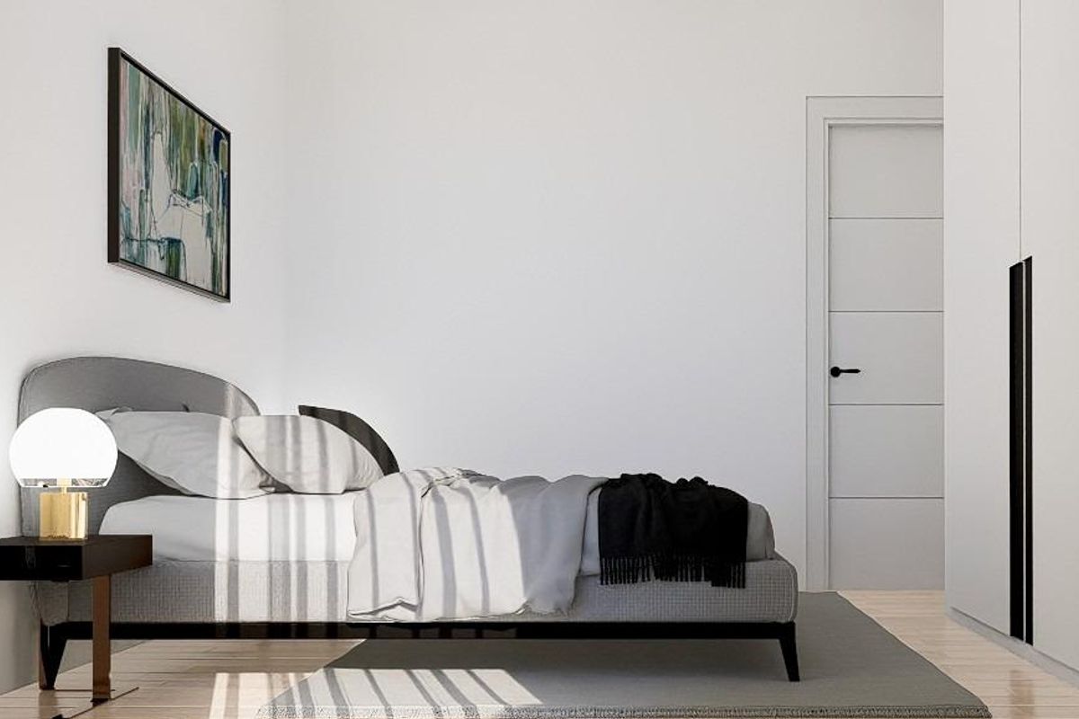 Chique slaapkamer in een 3-slaapkamer townhouse in Orihuela Costa, met moderne decoraties en gezellige meubels.