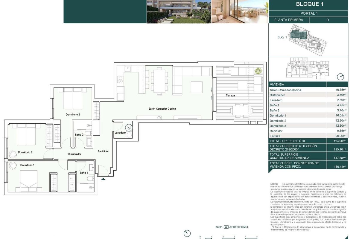 Plattegrond van het ruime 3-slaapkamer appartement in Estepona, Costa del Sol, met details van de kamers.