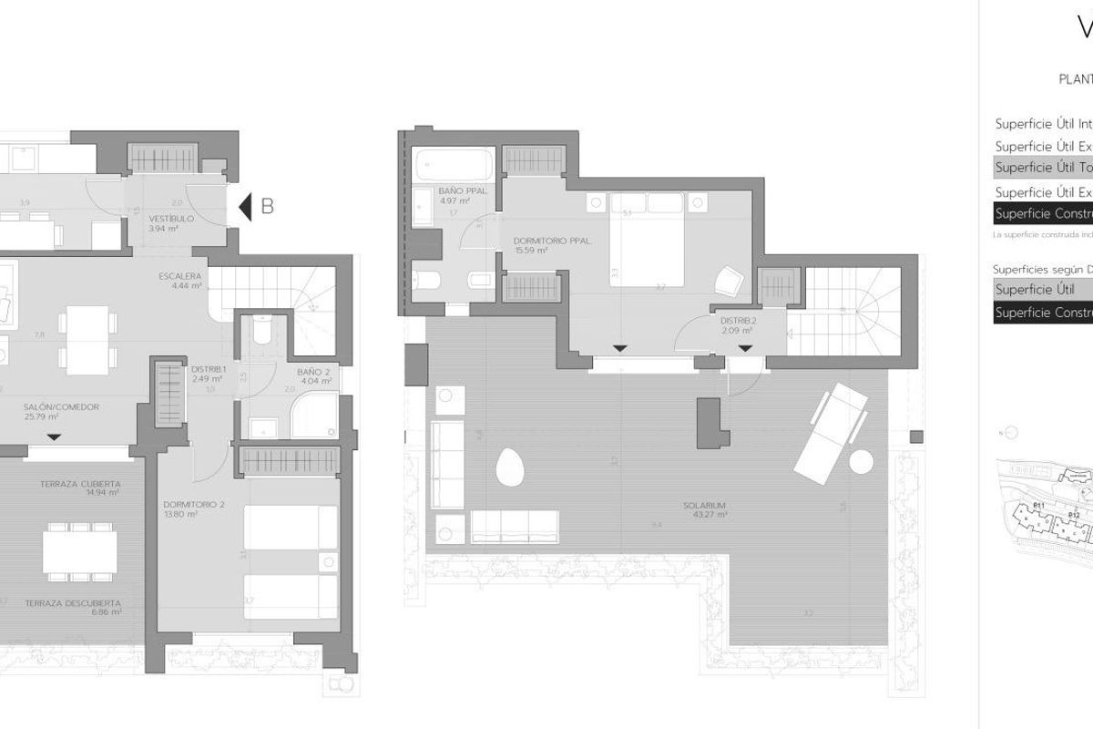 Plattegrond van een 2-slaapkamer penthouse in Estepona, met indeling en ontwerpelementen voor potentiële kopers.