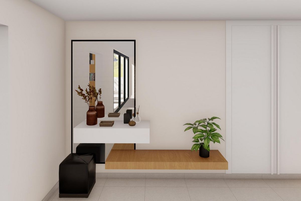 Entreegebied van de villa in Yecla, met moderne meubels en stijlvolle decoratie.