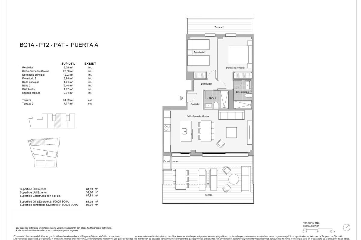 Plattegrond van een 2-slaapkamer penthouse in Estepona, Costa del Sol, met woonruimtes en slaapkamers.