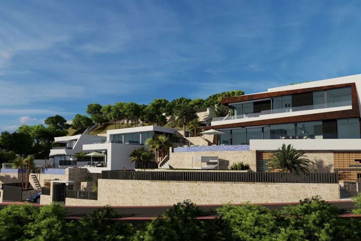 Prachtig uitzicht op de heuvel van een luxe villa complex in Calpe.