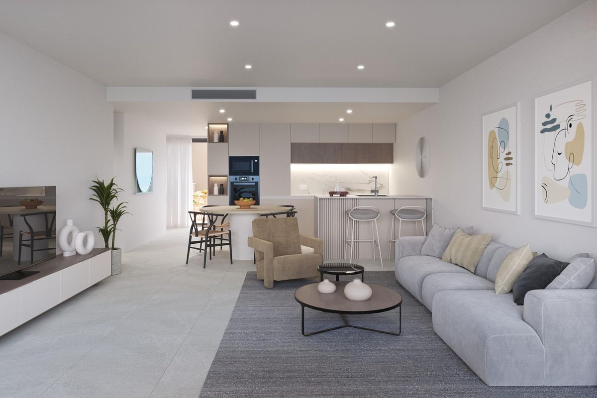 Contemporary woon-eetgedeelte in een 2-slaapkamer appartement in Torre Pacheco, met elegante meubels en decor.