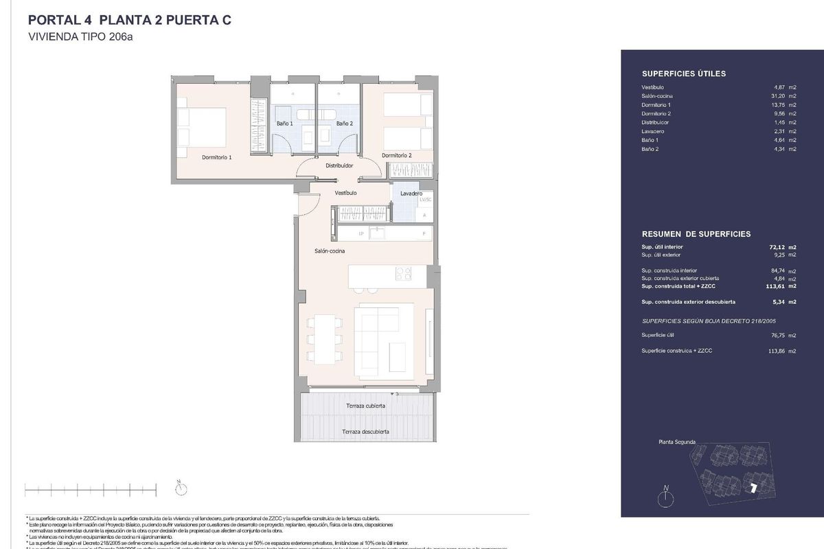 Plattegrond van een 2-slaapkamer appartement, met gedetailleerde ruimtes en indeling in een residentieel gebouw in Marbella.