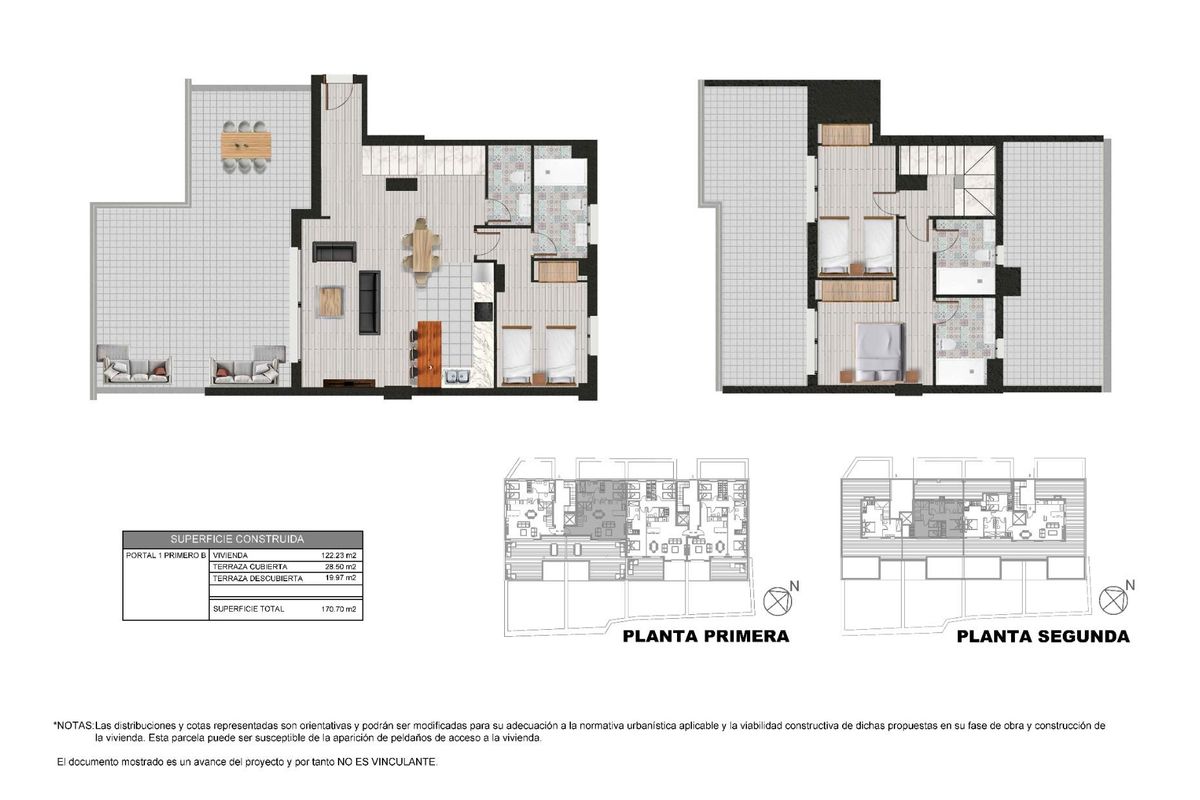 Gedetailleerde plattegrond van de eerste verdieping, die de indeling en het ontwerp van de penthouse in Casares, Costa del Sol illustreert.