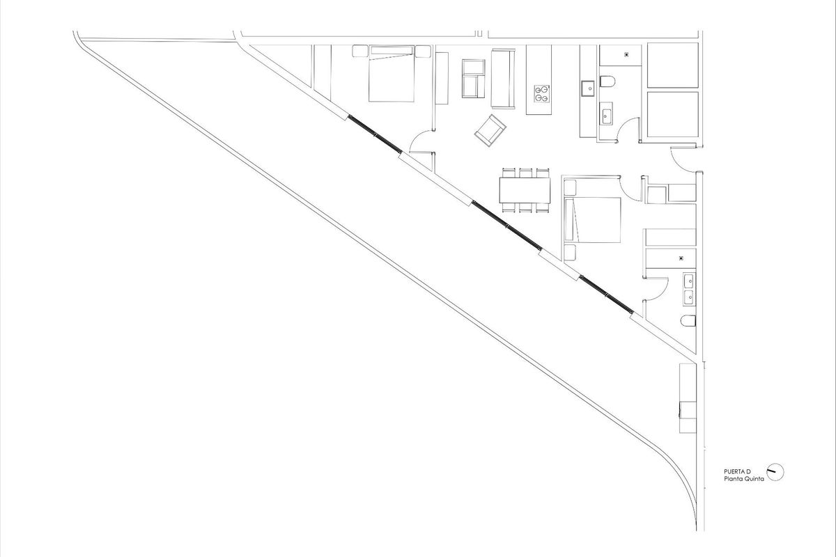 Vloerplan van het 2-slaapkamer penthouse in Calpe, met nadruk op moderne woonruimtes.