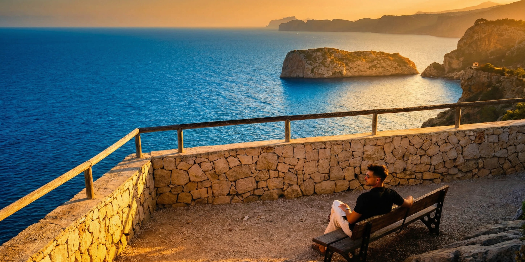 Panoramisch uitzicht op de baai van Javea richting de Montgó berg